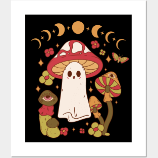 Cute Cottagecore Mushroom Ghost Moon Phases Posters and Art